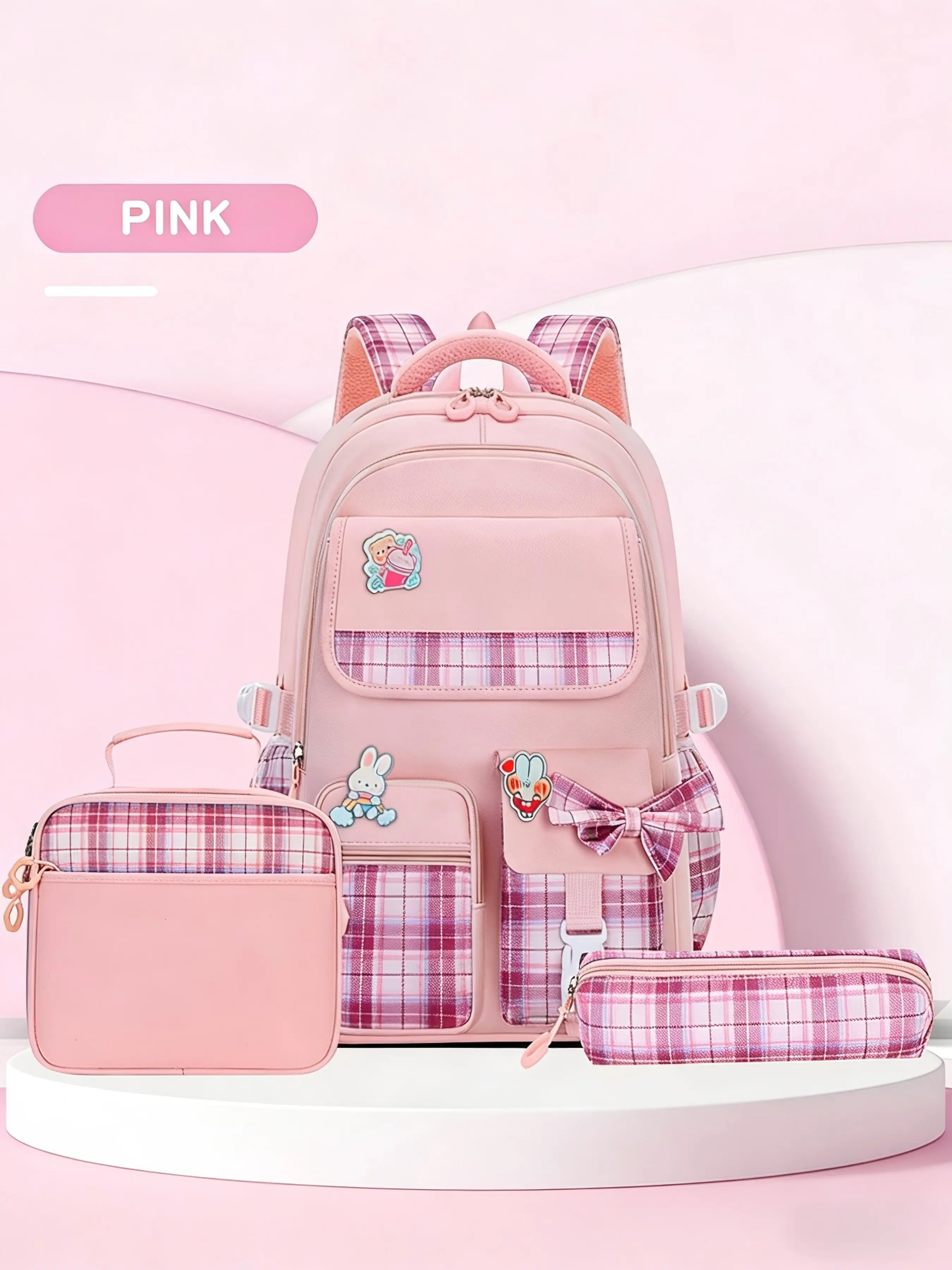 Teen School Backpack Set, Handbag & Pencil Case/laptop Bag, Large Capacity, Smooth Zipper, Lightweight Travel Backpack, Plaid Pattern Backpack, Back to School Supplies