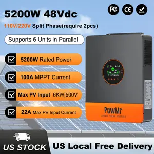 PowMr Solar Hybrid Inverter 5200W 48Vdc to 110Vac Split-Phase Solar Inverter Built-in 100A MPPT Controller | Max.PV Input 6KW 500VOC | Support 6 Units Parallel and Batteryless Run