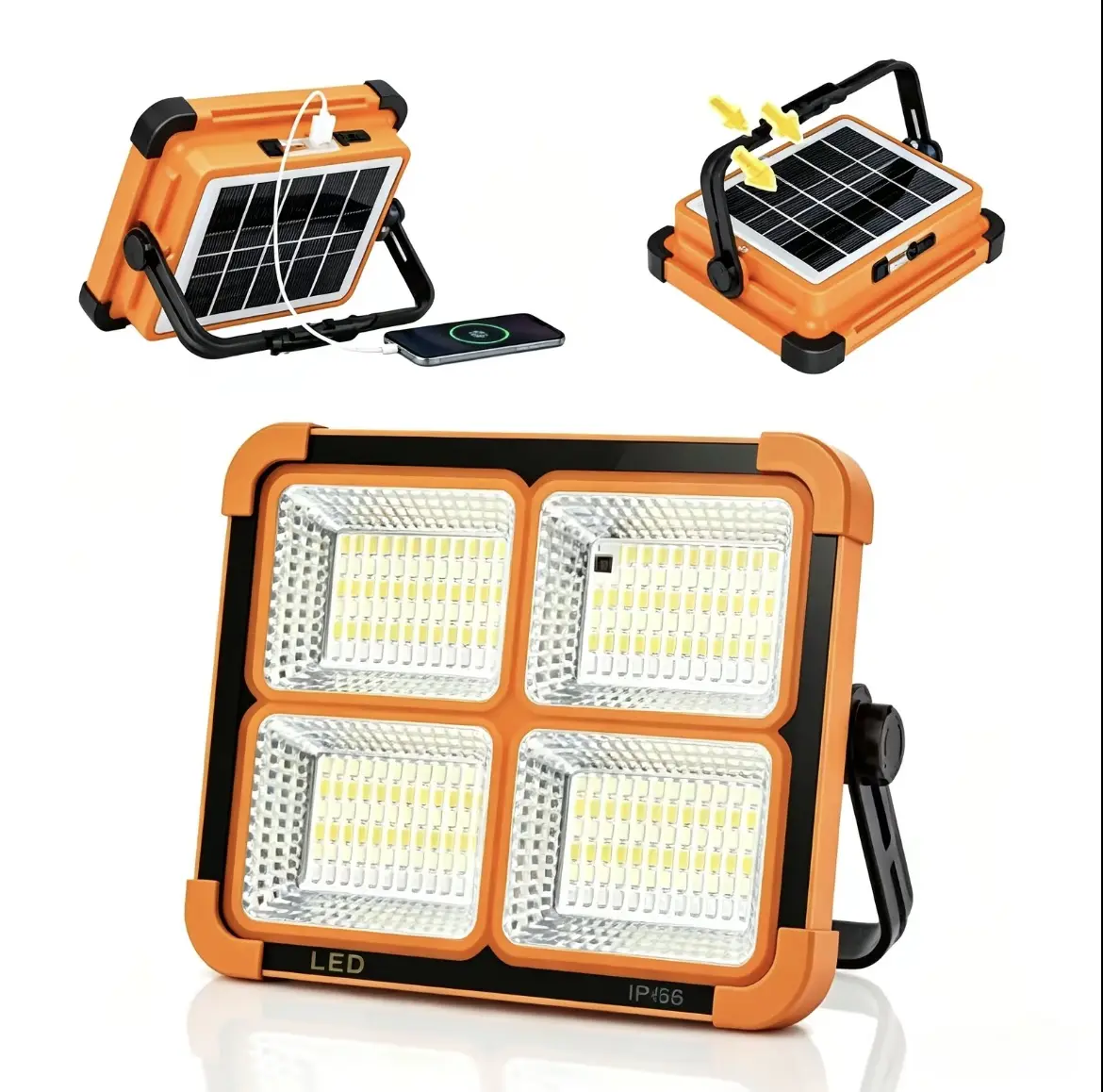 1PC Solar Powered Work Light, USB Rechargeable Waterproof LED Light, 5 Light Modes,Portable Handheld Light for Outdoor Camping, Fishing, Emergency Car Repair