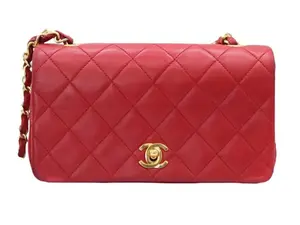 Pre-owned CHANEL Lambskin Leather Crossbody Bags Vintage Flap Mini Rectangle Red 1989 1991