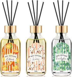 3 Pack Reed Diffuser Set, Linen Eucalyptus Citrus Scented Oil Reed Diffusers for Home, Bathroom, Office Decor, Aromarapy Diffuser with 15 Sticks, 1.7 Fl. Oz Each, Total 5.1 Fl. Oz