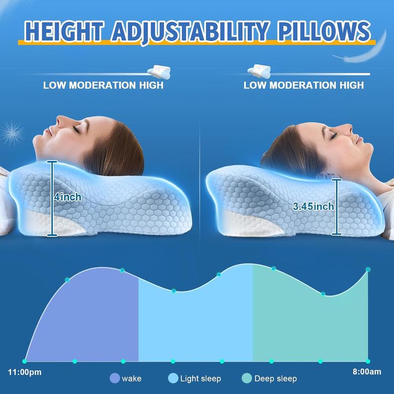 Cervical Neck Pillows with - Cooling Pillows for Pain Relief Pillows Ergonomic Neck - Adjustable Orthopedic Bed Pillows with Breathable Pillowcase for Sleeping