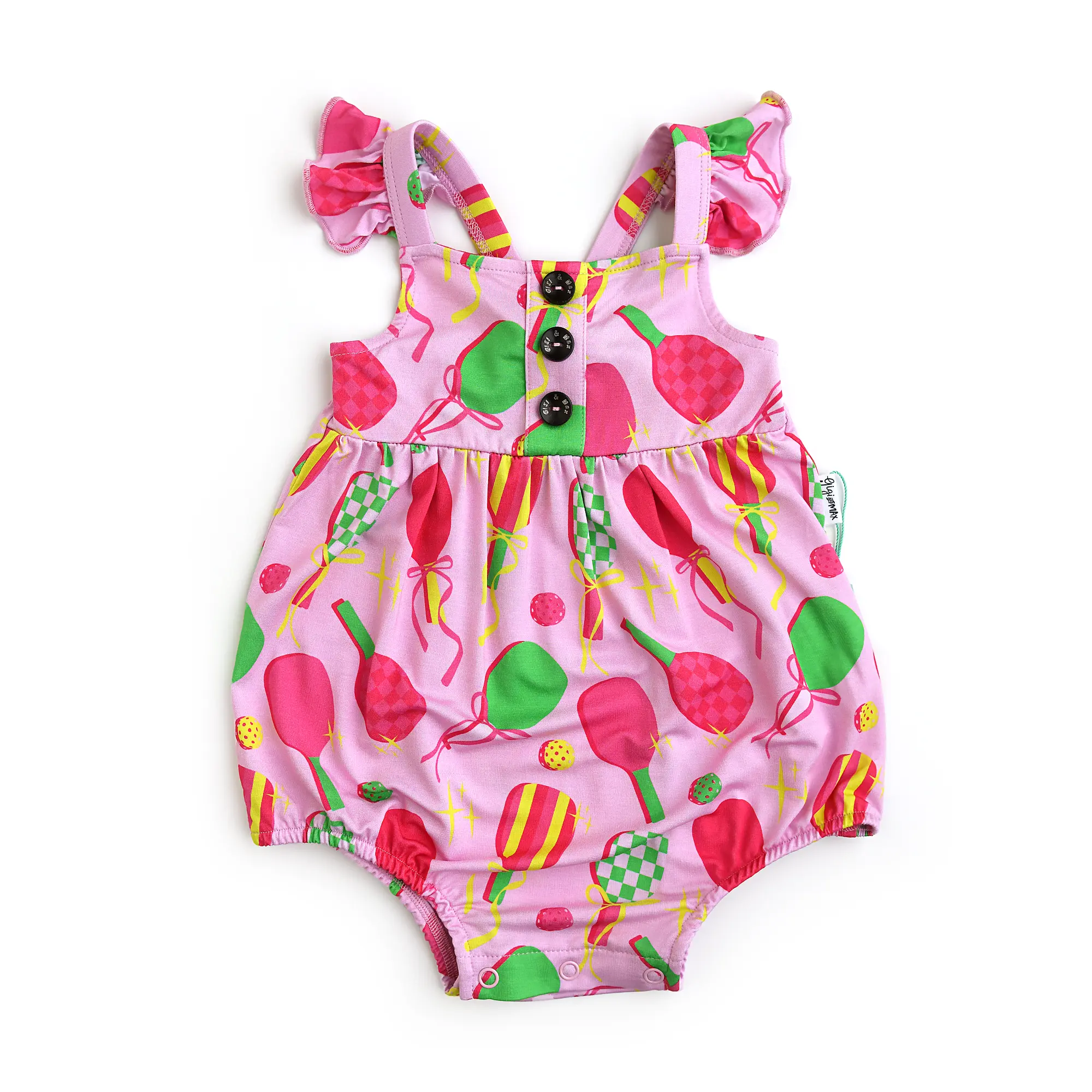Poppy Pickleball BUTTON BUBBLE Bamboo Baby Outfit Pink Green Gigi and Max Romper Infant