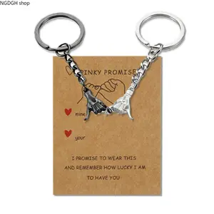 Pinky Promise Couple Keychains - Trendy Matching Interlocking Hands Key Ring Set with Black & Silver Charm, Stainless Steel Durable Design, Heartwarming Romantic Gift for Boyfriend Girlfriend Anniversary Valentine & Love Reminder