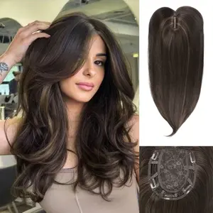 Clip in Synthetic Hair Topper with Bangs for Women 18inch Long Layered 6x6 Big Base Toppers Hairpieces for Thinning Hair
