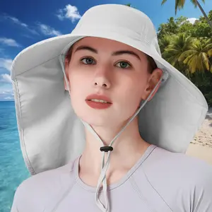 Women's summer sun hat, UV protective foldable wide brimmed hat with neck flap, suitable for beach vacations, fishing, and outdoor adventures outdoorfun