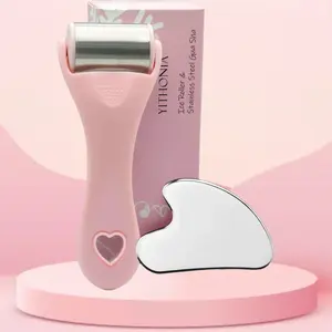 2pcs Ice Roller for Face & Gua Sha, Stainless Steel Face Ice Roller, Reduce Puffiness, Redness & Headaches, Cooling Facial Roller