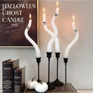 Halloween Decorations Indoor - 4 Pack Cute Ghost Taper Candles - Halloween Centerpieces for Tables - Spooky Ghosts Candle Decor for Home Party Room