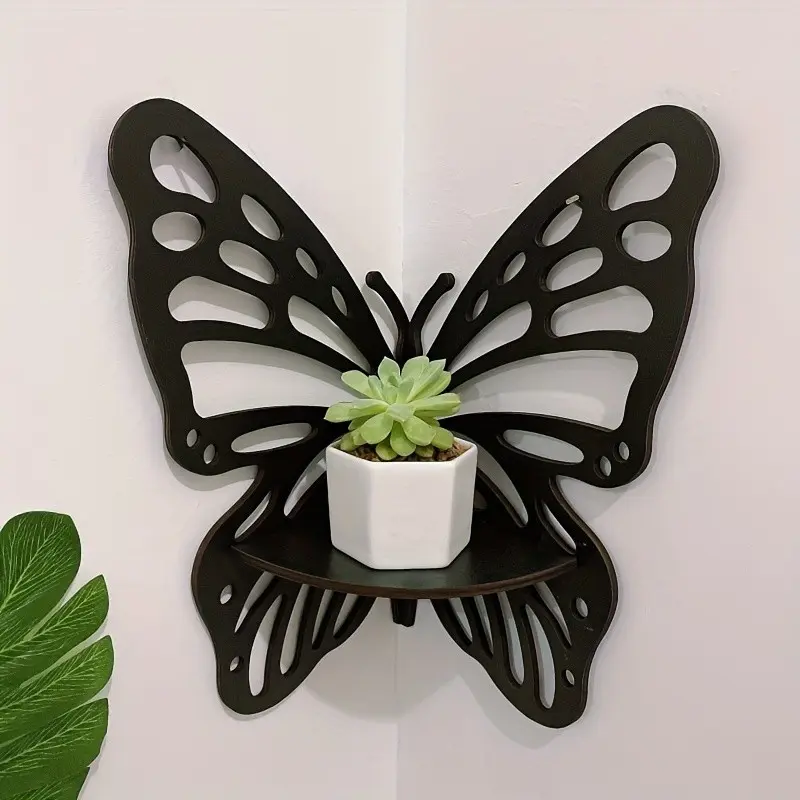 Wooden Butterfly Corner Wall Shelf, Creative Floating Storage Rack, Space Saving Design Decorative Organizer, Suitable for Bedroom, Room Accessories, Wall Mounted Organizer
