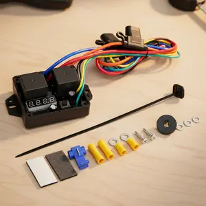 Automotive Digital Radiator Fan Controller Kit - 12V/24V Digital Control Unit with LED Display Screen, Compact ABS Plastic Unit, Dual Relays, Temp Adjustment, Wear-Resistant Easy-Install Engine Cooling Fan Switch Replacement