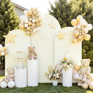 Beige Arch Backdrop Cover Set of 3– 6FT 6.6FT 7.2FT Stretch Covers for Wedding Photography Baby Shower Birthday – Wrinkle-Free Background for Round Top Chiara Stands