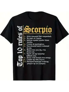 Scorpio Zodiac Sign Vintage Astrology Graphic T-Shirt - Retro Yellow & Black Geometric Design, Crew Neck Short Sleeve Tee for Halloween & Christmas, Casual Outdoor & Casual Attire, All-Season Comfort Fit, Halloween Apparel | Retro Style Shirt | Durable Ca