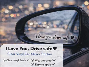 Car Mirror Sticker “I Love You Drive Safe” – Clear Vinyl Decal | Cute Aesthetic Car Accessory | Gift for Boyfriend Girlfriend