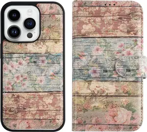 Compatible with iPhone 13 Pro Max Wallet Case - Detachable Flip Folio Cover - RFID Blocking 4 Card Slots Holder -PU Leather Magnetic Kickstand -Protective Phone Case 6.7",Classic Flower Garden