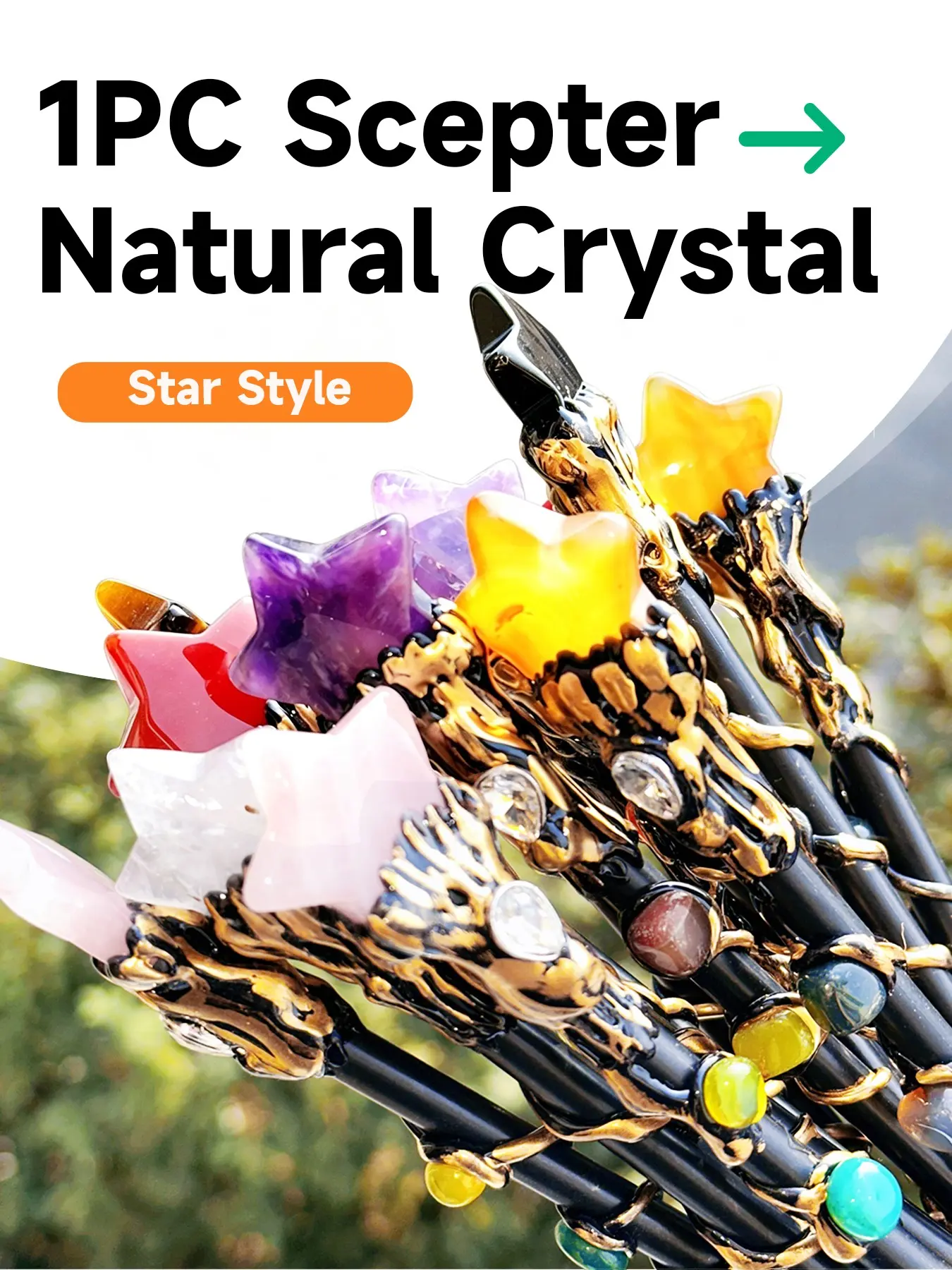 Natural Crystal Star Wand, Handmade Crystal Staff with Detailed Decorations, Perfect for Christmas Decoration and Role-Playing Props, Ornaments, Party Accessory