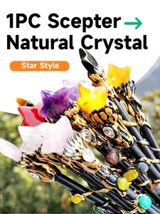 Natural Crystal Star Wand, Handmade Crystal Staff with Detailed Decorations, Perfect for Christmas Decoration and Role-Playing Props