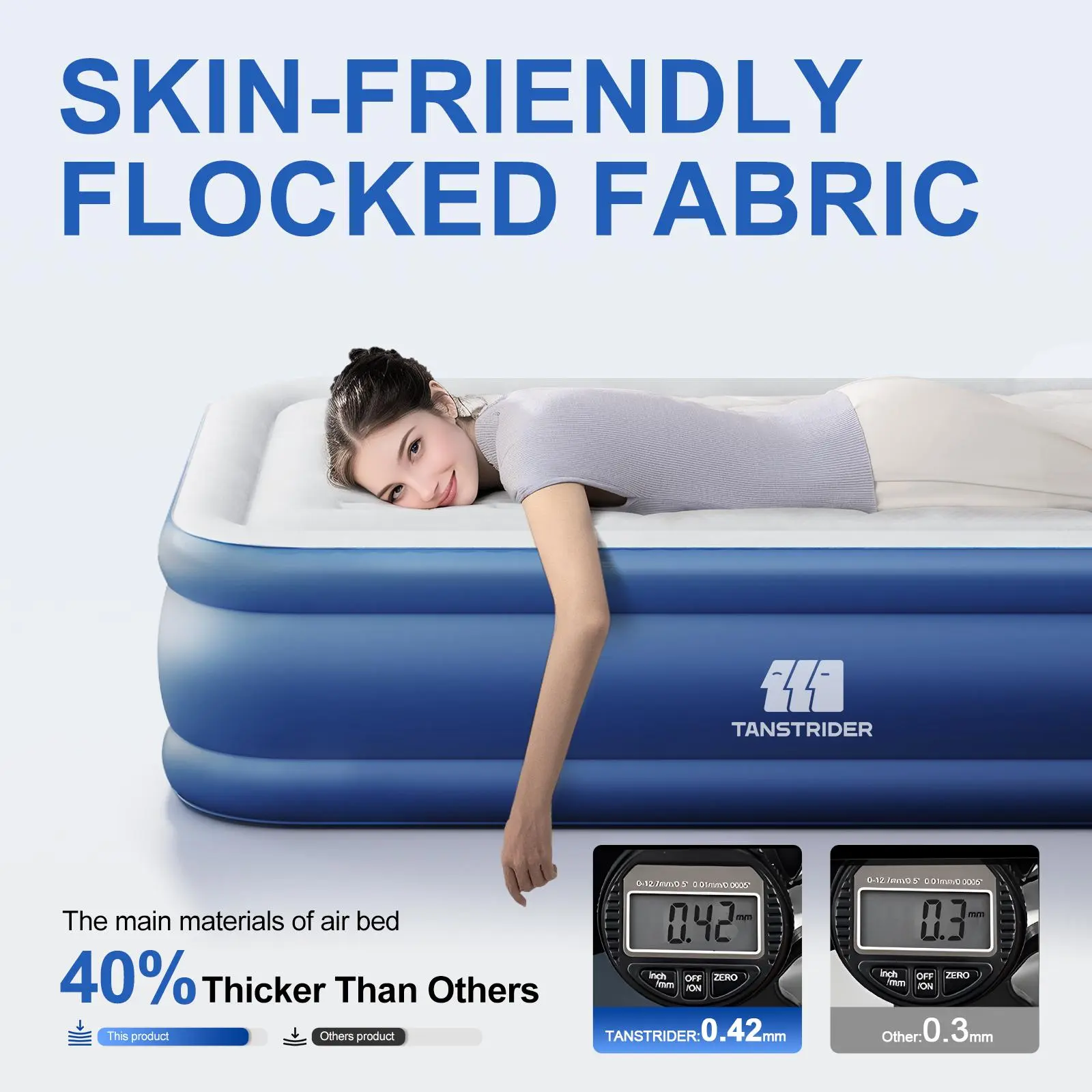 Queen Size Air Mattress, 18-Inch Inflatable Bed with Velvet Flocked Top and Built-in Pump for Fast Inflation, Supports 660 lbs, Durable Pvc Material, Pvc Coated, Adult, Coil Beam, Fast Inflate, Inflatable Airbed, Quickset Inflatable Self Inflating Bed Cam