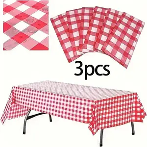 3pcs Plaid Tablecloth, Portable Plastic Lightweight Table Cover, High-End Dustproof Dining Table Cloth, Easy to Carry