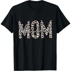 Funny Graphic Tee | Trendy Pumpkin Patch Outfit Graphic Tees Men’s ShirtsMother's Day Leopard Mom Blessed Mama T-Shirt