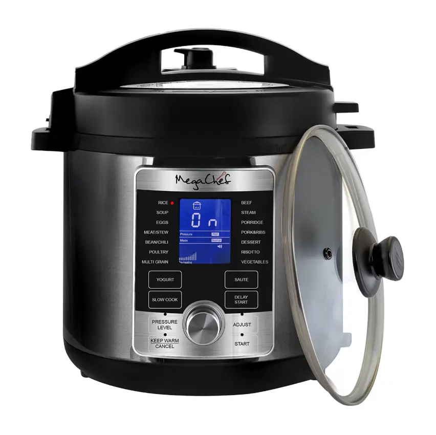 MegaChef Stainless Steel Pressure Cooker, Stovetop Pressure Canner Pot with Secure Locking Lid, Heavy Duty Stainless Steel Cooking Pot for Meat, Beans, Chicken, Seafood, Vegetables, Soups and Stews