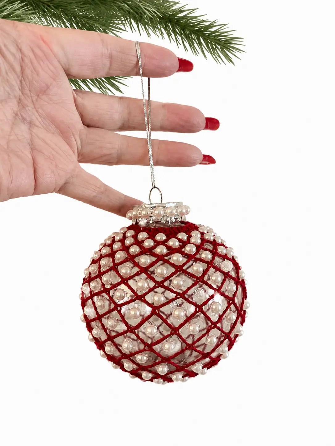 Handmade Pearl Crochet Christmas Ornament with Pearls