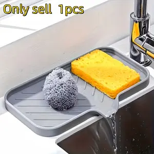Kitchen Silicone Drain Mat, Faucet Splash Guard, Non-Slip Countertop Pad, Suitable for Kitchen and Bathroom Soap Dish, 1 Piece, Splash Proof, Grey Color