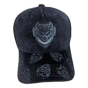 Joker Diablo Rhinestone Black Velvet Baseball Cap