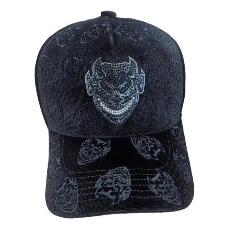 Joker Diablo Rhinestone Black Velvet Baseball Cap