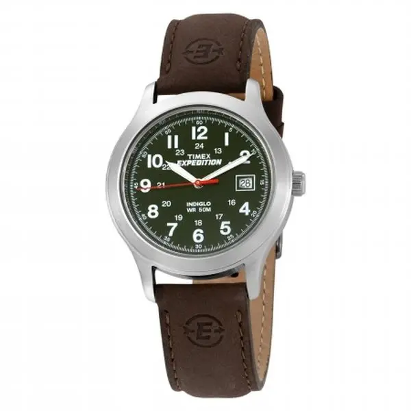 TIMEX Men's Expedition Field Watch, 40mm Case with Green Dial, Brown Calfskin Leather Strap with Buckle, Water Resistant to 150 ft