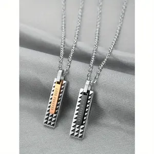 1pc Fashionable Letter Rectangular Pendant Necklace, Paired with A Stainless Steel Silvery Chain. Simple and Stylish, Suitable for Commuting, Gatherings, and Holiday Travel Jewelry