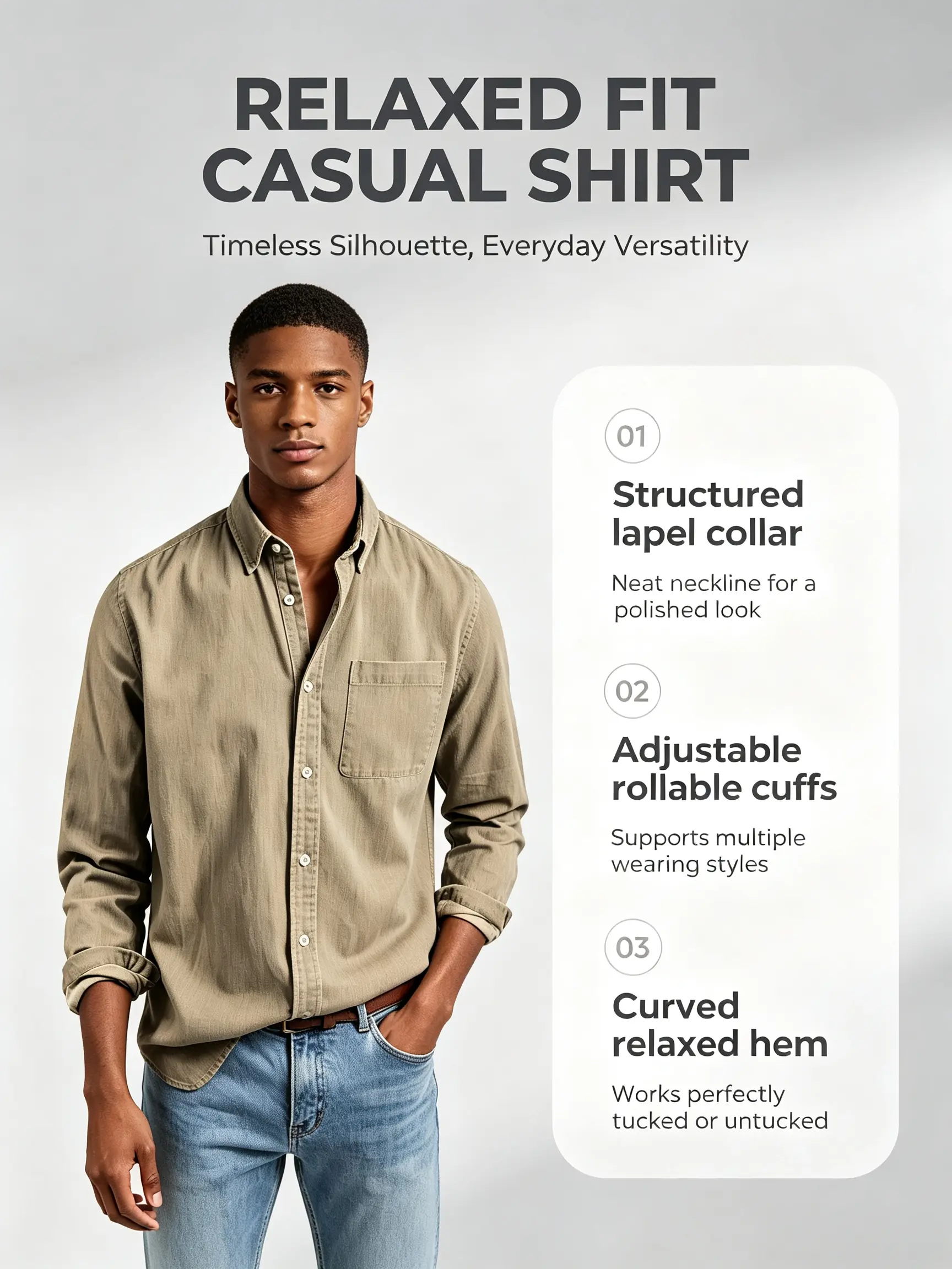 Men’s summer casual distressed long-sleeve shirt with a single-button full-front design; loose men’s layering outer shirt.