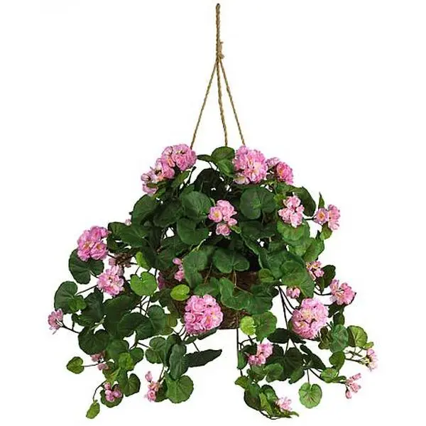 Nearly Natural Geranium Hanging Basket Silk Plant