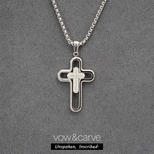 316L Stainless Steel Double-Layer Nested Cross Necklace, 18K Gold Two-Tone & High-Polish Silver Iced Out AAA+ Zircon Pendant, Waterproof Tarnish-Proof Faith Jewelry Gift