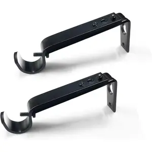 Curtain Rod Brackets Heavy Duty Drapery Hardware Adjustable Curtain Rod Holders Black for 7/8 or 1 Inch Rods Set of 3