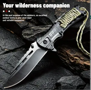 A stainless - steel fruit knife, a kitchen meat - cutting knife with a cord - attached handle. It can cut meat easily. It is a multi - purpose knife for outdoor camping and barbecue and is suitable for kitchen use. It's a Father's Day gift.