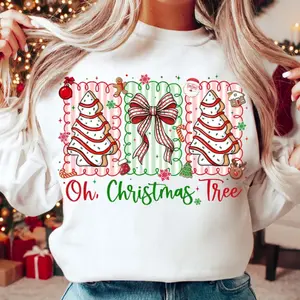 Oh Christmas Tree Sweatshirt, Coquette Christmas Tree Cake Shirt, Floral Preppy Christmas Tree Bow T-Shirt, Merry & Bright Hoodie