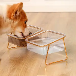 Elevated Cat Bowl Set - Adjustable Slanted Plastic Food and Water Bowls with Neck Support for Cats and Dogs, Easy-to-Clean Double Bowls with Durable Iron Frame and Silicone Stand accessories puppy training stuff petessentials products