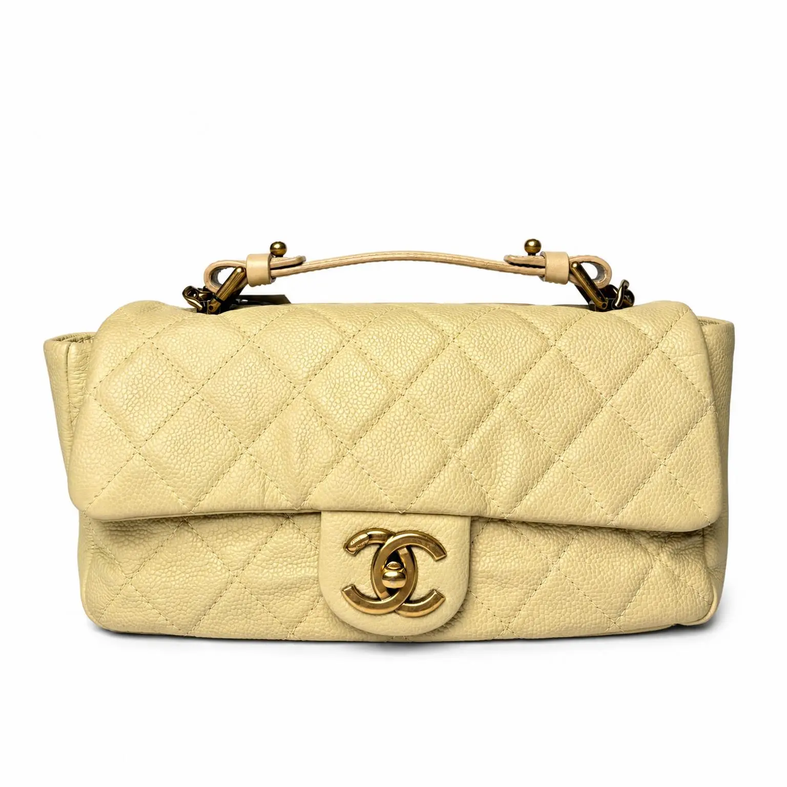 Pre-owned CHANEL X Top Handle Bags Caviar Quilted Mini Simply CC Flap White Beige 2606090018