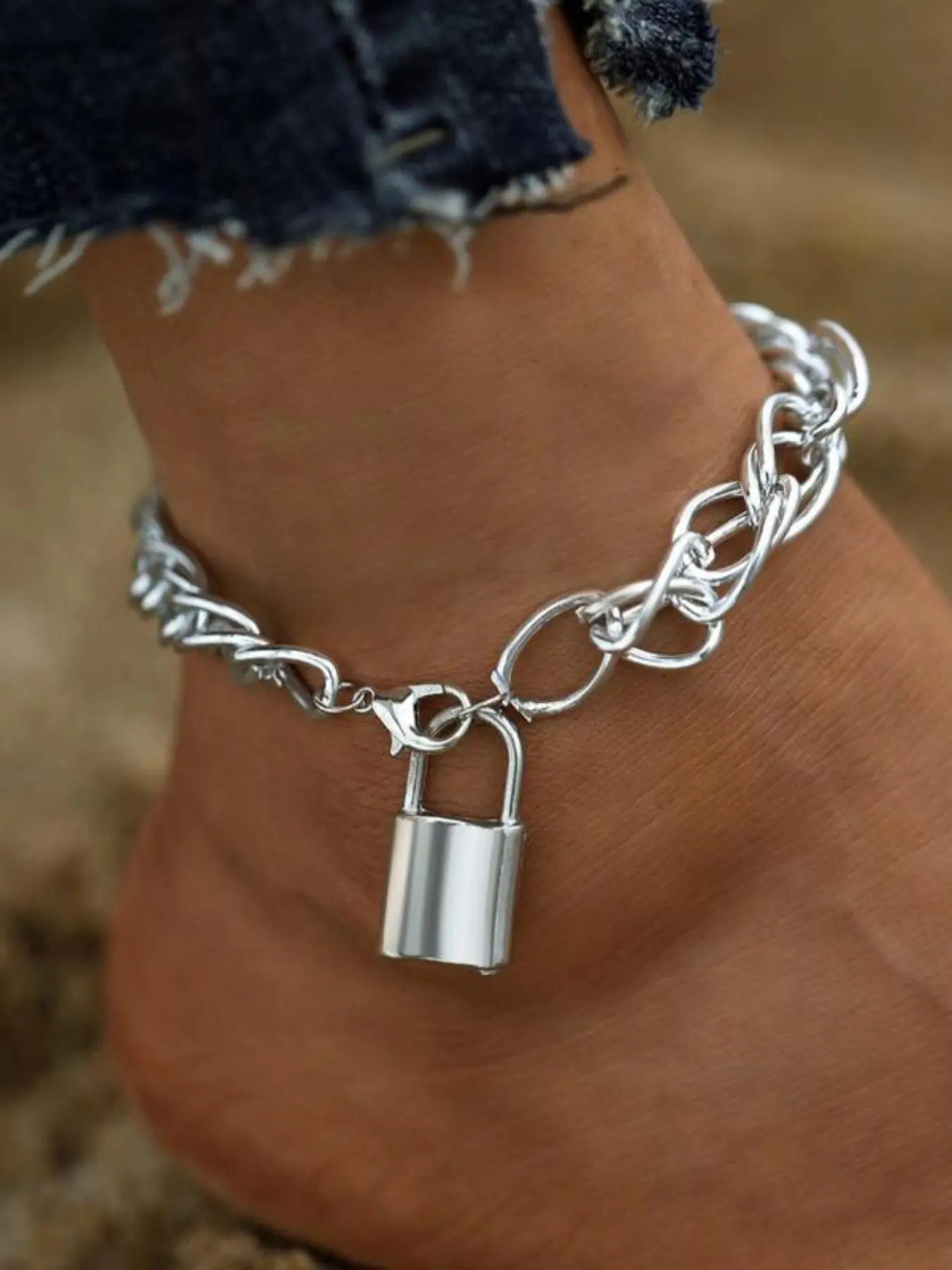 Punk-Style Large Chain Anklet — Women's Punk Vintage Silver Chunky Chain Ankle Bracelet, Leg Jewelry, Trendy Jewelry, Summer Accessory