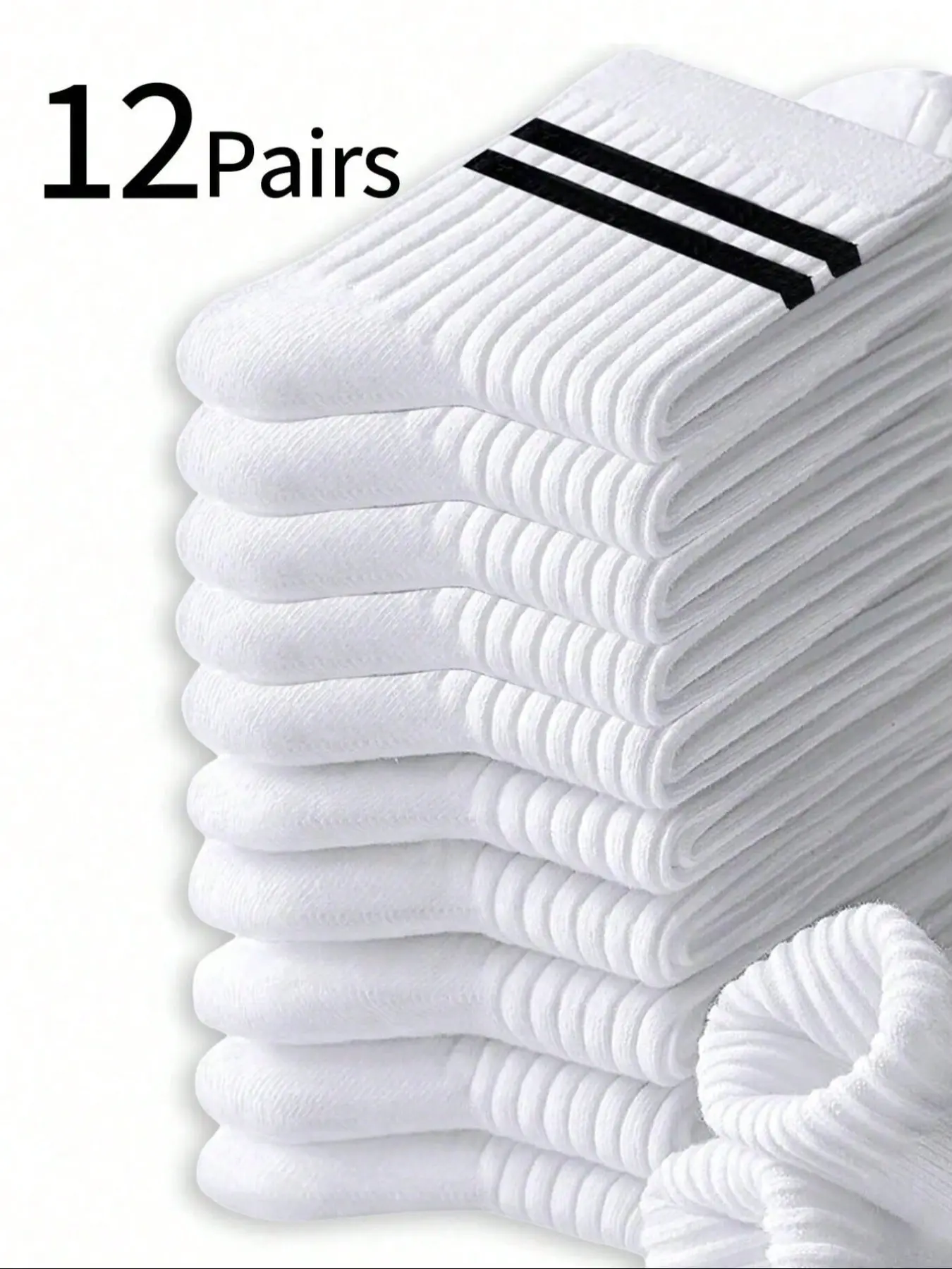 12 Pairs Teen Girls' Socks, Solid Stripe Sports Crew Socks, Odor-Resistant, Basketball Long Socks, All Seasons, Comfortable & Soft, Soft Comfy Socks, Casual Comfy Socks
