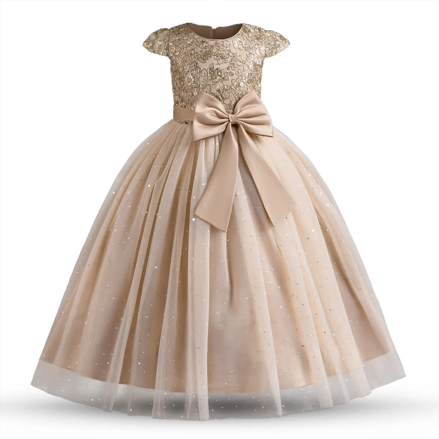 Girls Princess Bridesmaid Dress Kids Long Prom Ball Gowns Children dressing Birthday Party Bow Lace Dresses Christmas Vestidos