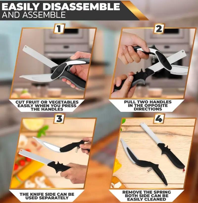 2 in 1 Kitchen Scissors Food Cutter, Stainless Steel Vegetable and Meat Cutting Shears with Built-in Cutting Board & Safety Lock