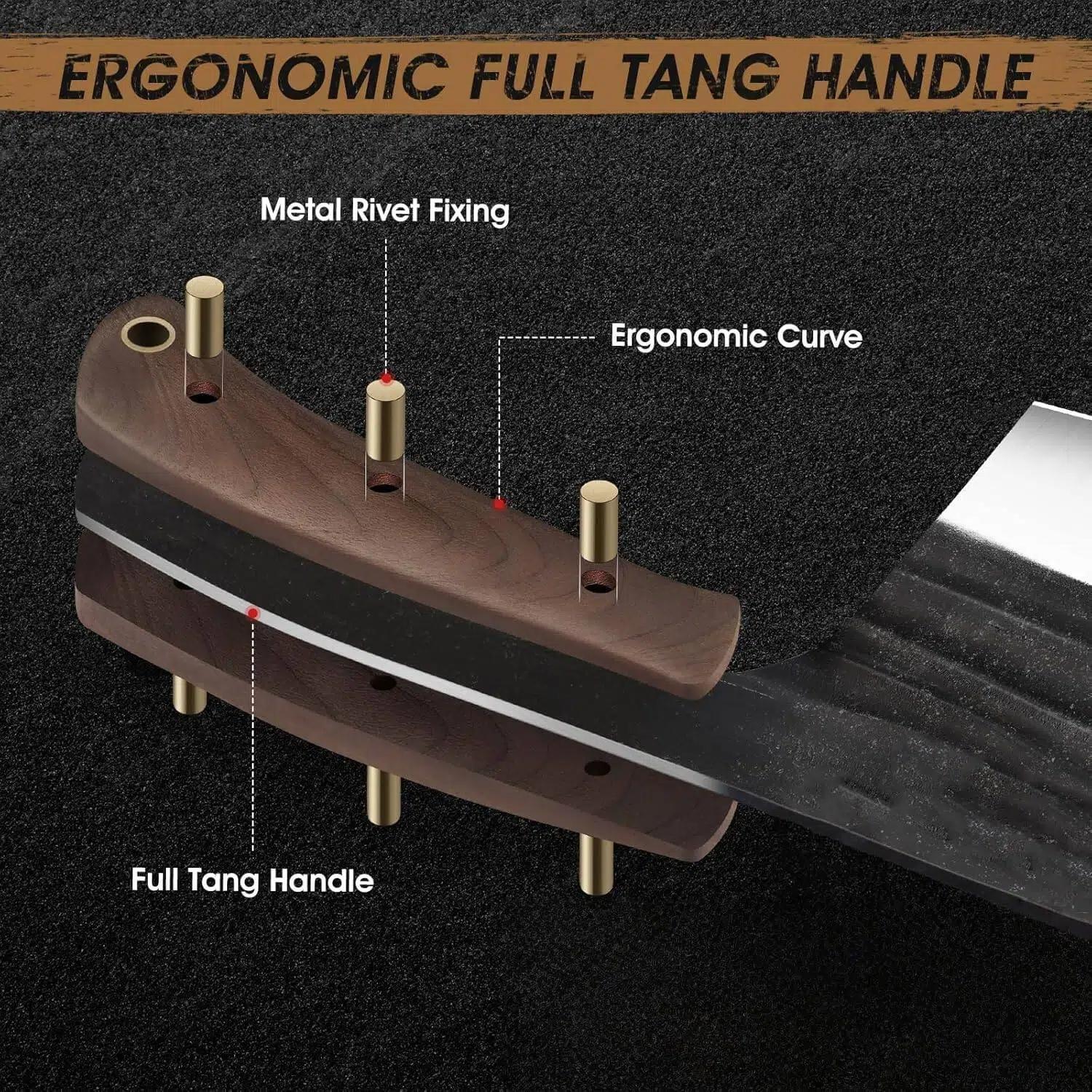 2PCS Outdoor BBQ Butcher Knife Set, Sharp Lightweight Cleaver & Viking Knife , Full Tang Ergonomic Handle for Camping, Picnic, Home Cooking & Meat Cutting Super Combo Sakimaru Slicer Chef Knife Salmon