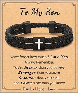 Adjustable Cross Bracelet for Teen Boys, Confirmation First Communion Easter Gift for Son, Grandson, Nephew, Brother
