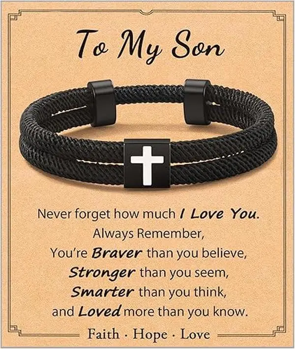 Adjustable Cross Bracelet for Teen Boys, Confirmation First Communion Easter Gift for Son, Grandson, Nephew, Brother