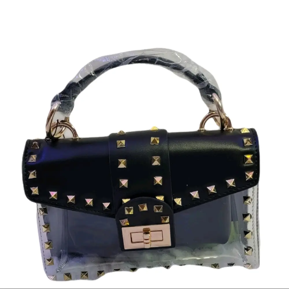 black see through crossbody bag with gold studs
