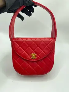 Pre-owned CHANEL Vintage Kelly Top Handle Bag Red Lambskin with Gold Hardware (98% New)