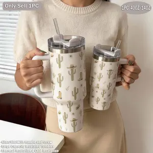 Western Cactus Theme Car Cup, 40oz-14oz Stainless Steel Insulated Tumbler, Travel Coffee Mug, Gift for Women Teens, Includes Straw, Drinkware