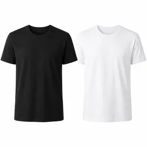 2/3/4/5 Pack Black & White Plain T-Shirts, 100% Cotton Unisex Blank Crew Neck Basic Tee Set