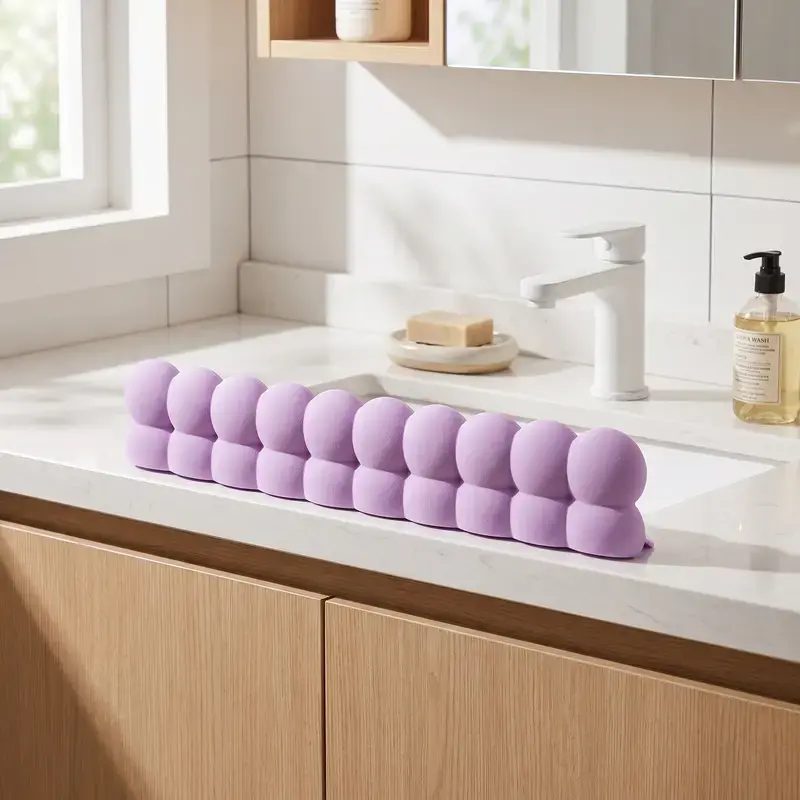 Purple Silicone Splash Guard - Cuttable Length, Anti-Slip Grip, Wave Shape Water Stopper for Bathroom Sinks, Kitchen Countertop Guard, Home Care Essential